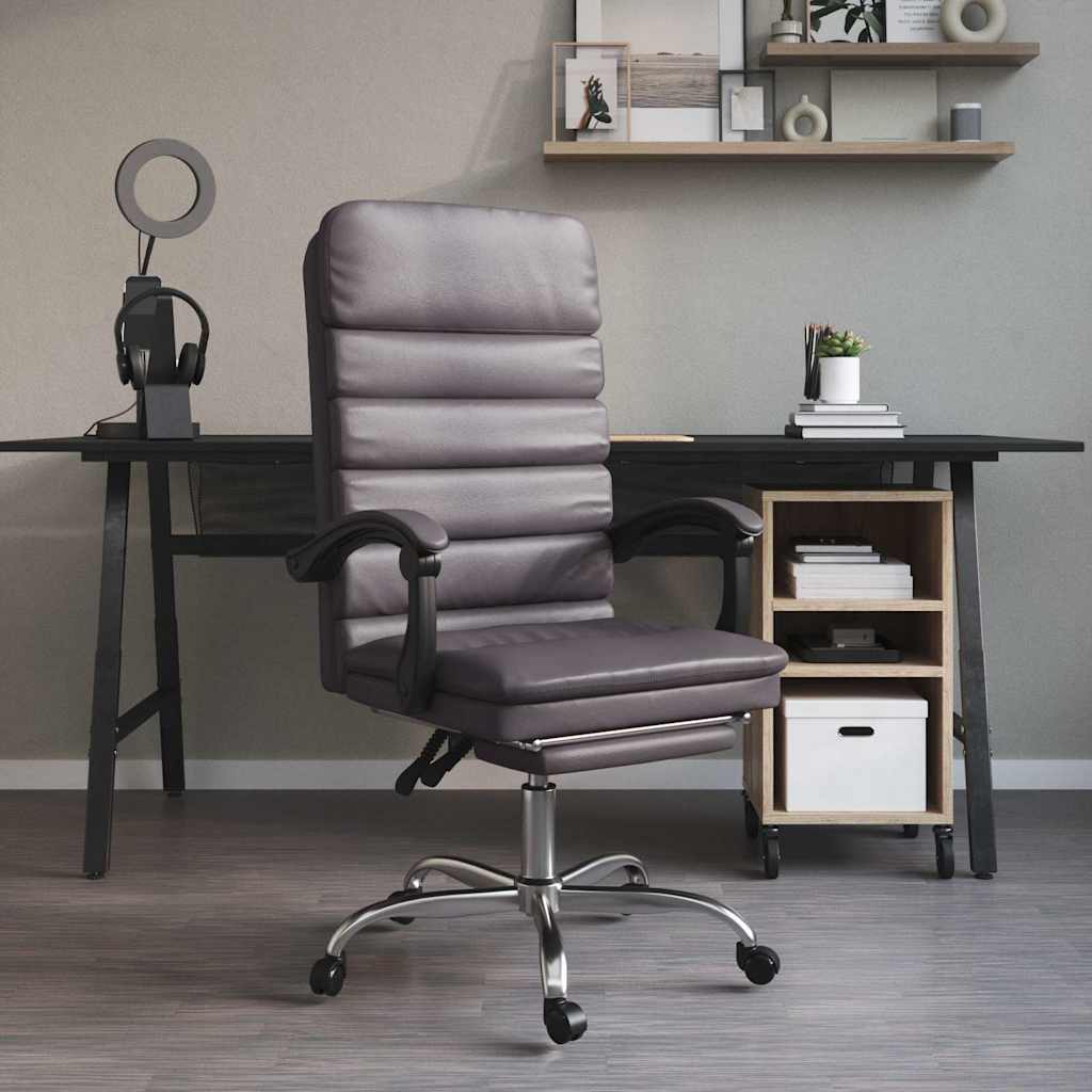vidaXL Sillón de oficina reclinable con masaje, de piel sintética gris