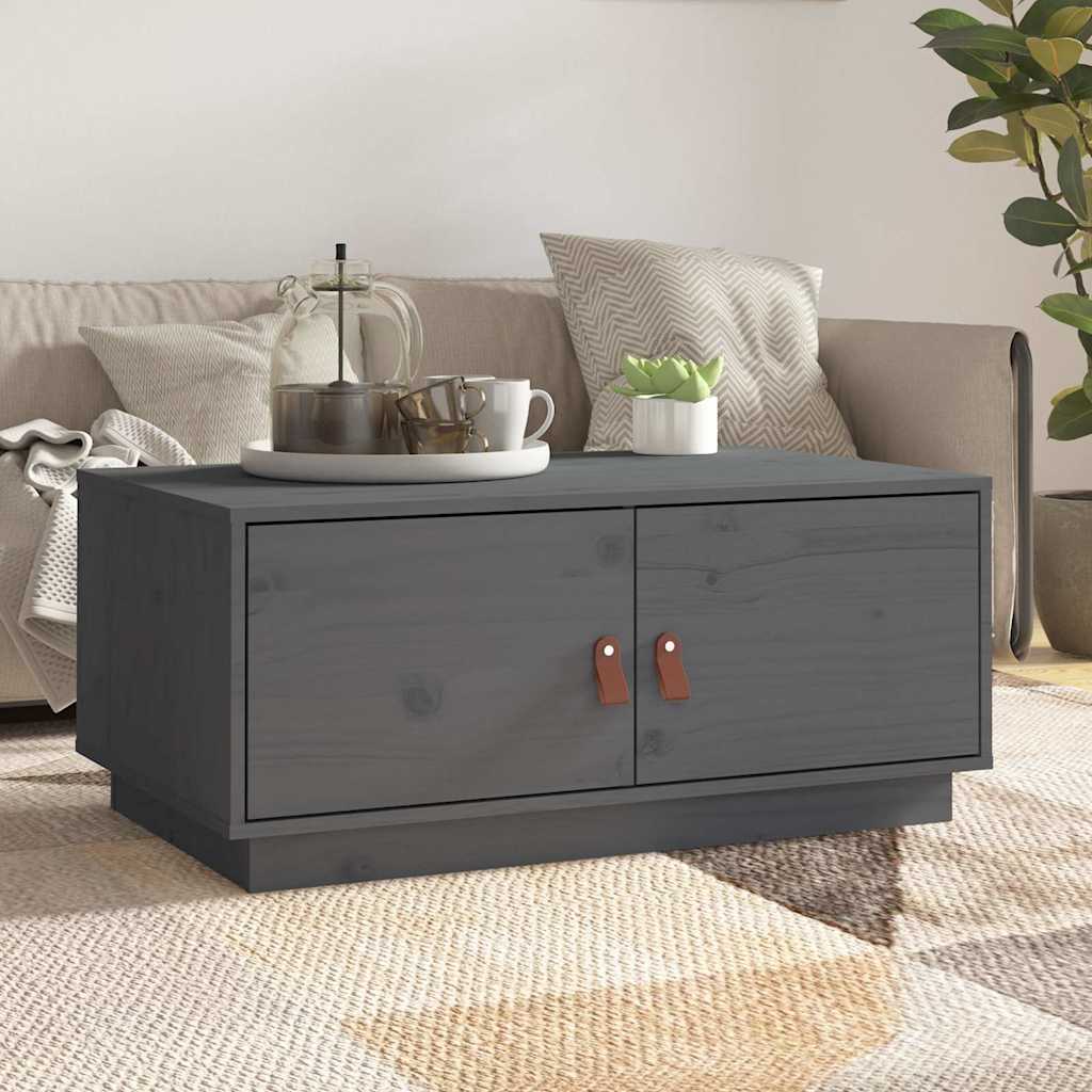 vidaXL Mesa de centro de madera maciza de pino gris 80x50x35 cm