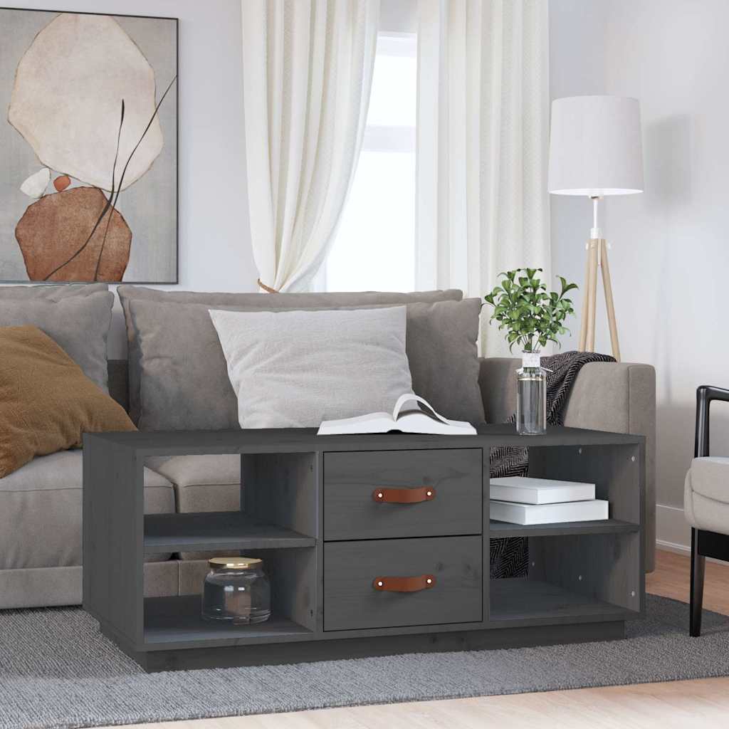 vidaXL Mesa de centro de madera maciza de pino gris 100x50x41 cm