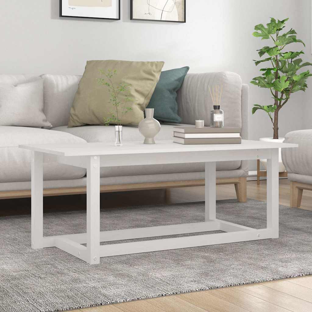 vidaXL Mesa de centro de madera maciza de pino blanco 110x55x45 cm