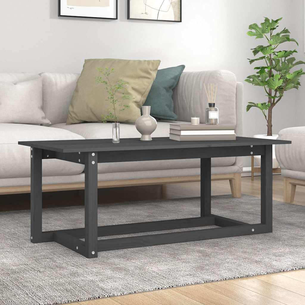vidaXL Mesa de centro de madera maciza de pino gris 110x55x45 cm