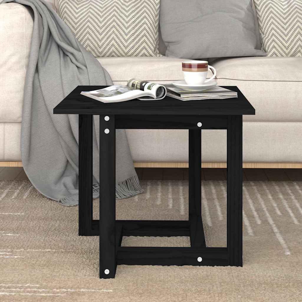vidaXL Mesa de centro de madera maciza de pino negra 50x50x45 cm
