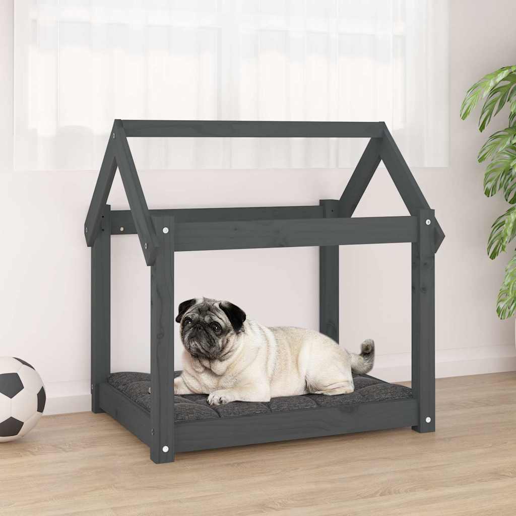 vidaXL Cama para perros madera maciza de pino gris 71x55x70 cm