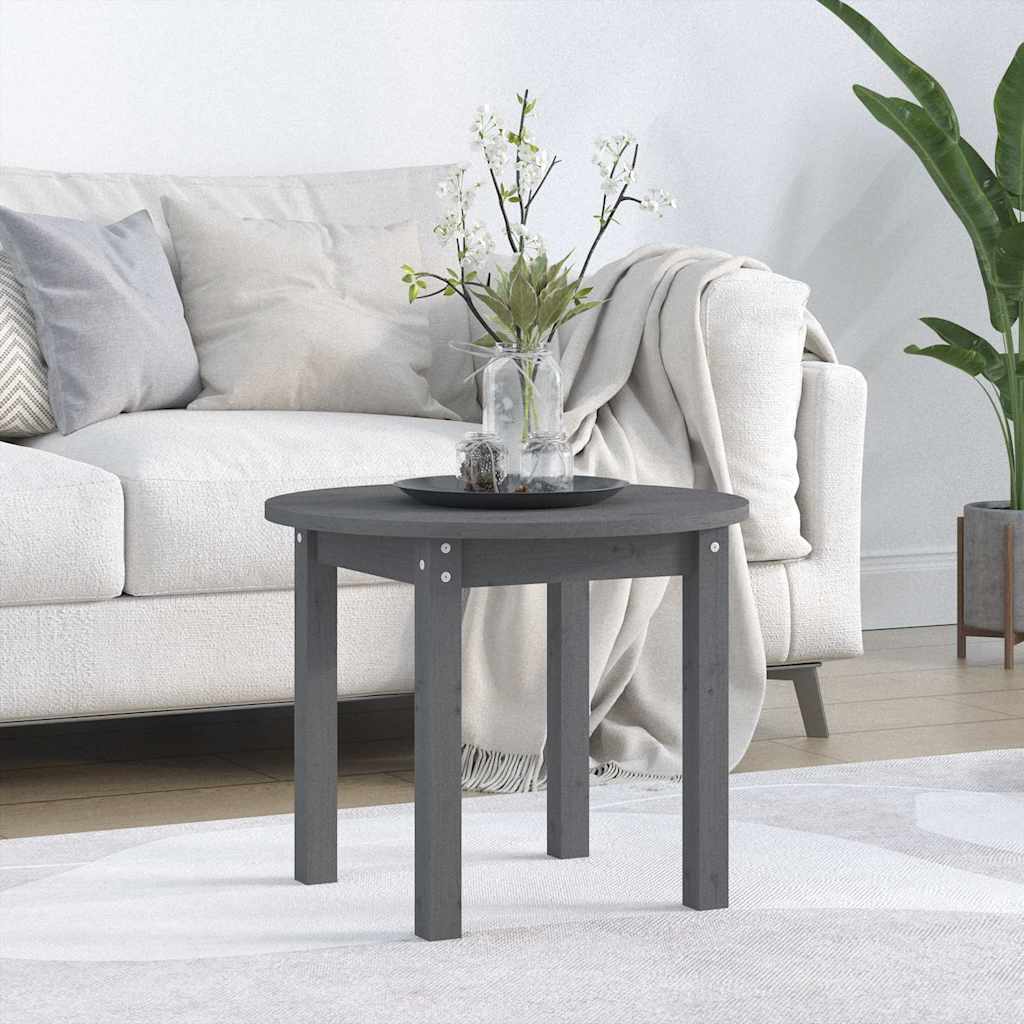 vidaXL Mesa de centro de madera maciza de pino gris Ø 55x45 cm
