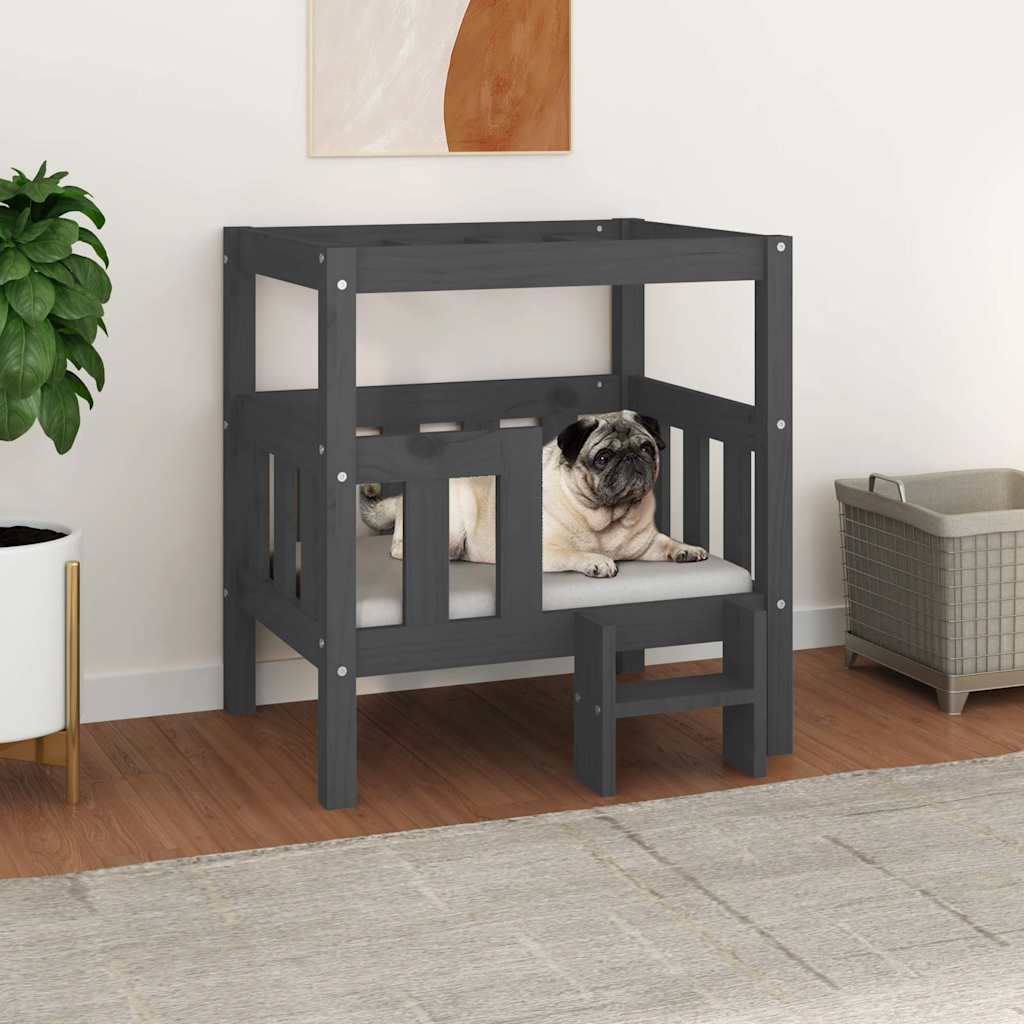 vidaXL Cama para perros madera maciza de pino gris 65,5x50,5x70 cm