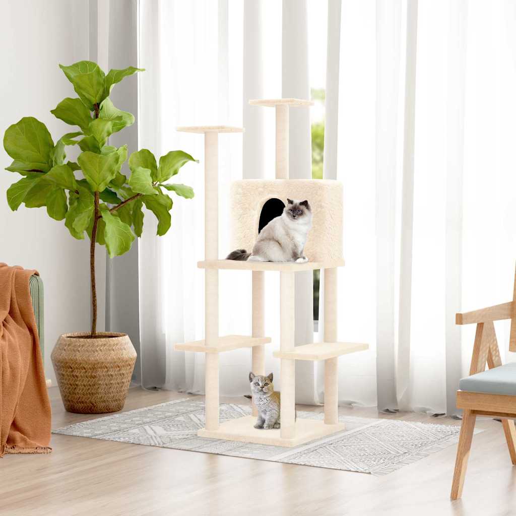 vidaXL Rascador para gatos con postes de sisal color crema 144,5 cm