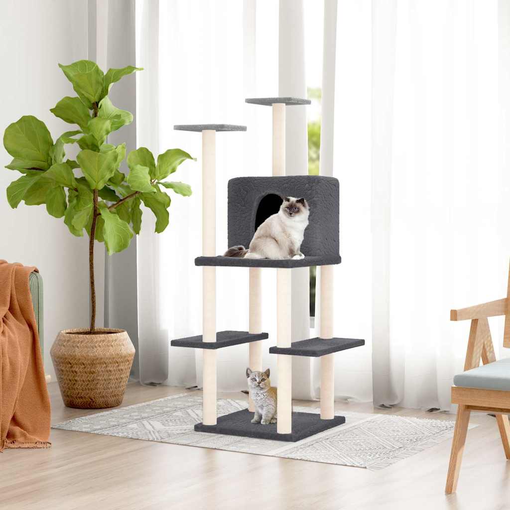 vidaXL Rascador para gatos con postes de sisal gris oscuro 144,5 cm