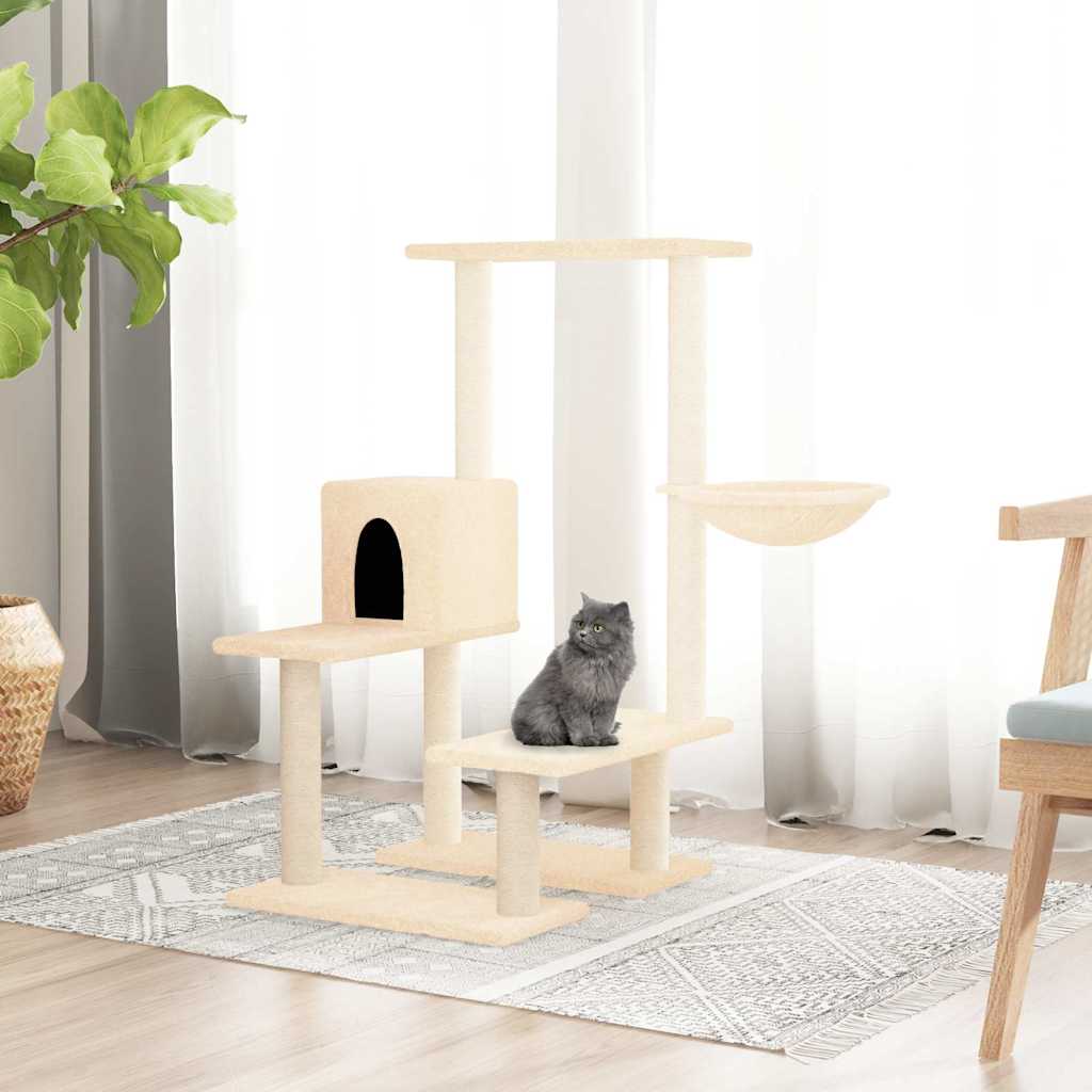 vidaXL Rascador para gatos con postes de sisal color crema 94,5 cm