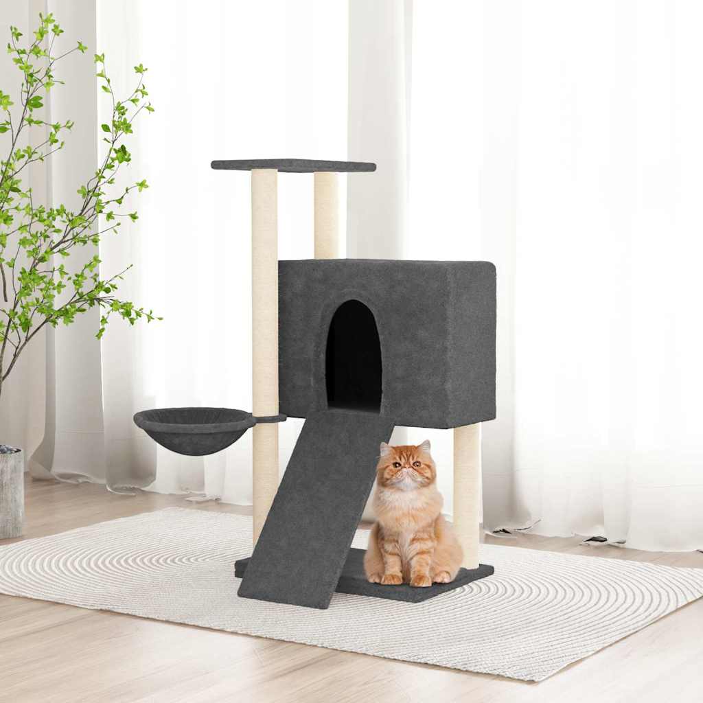 vidaXL Rascador para gatos con postes de sisal gris oscuro 96 cm