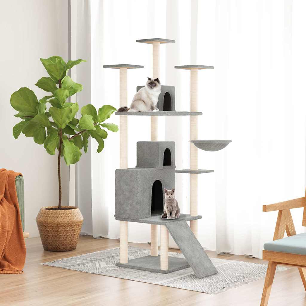 vidaXL Rascador para gatos con postes de sisal gris claro 175 cm
