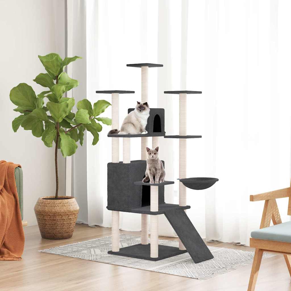 vidaXL Rascador para gatos con postes de sisal gris oscuro 154 cm