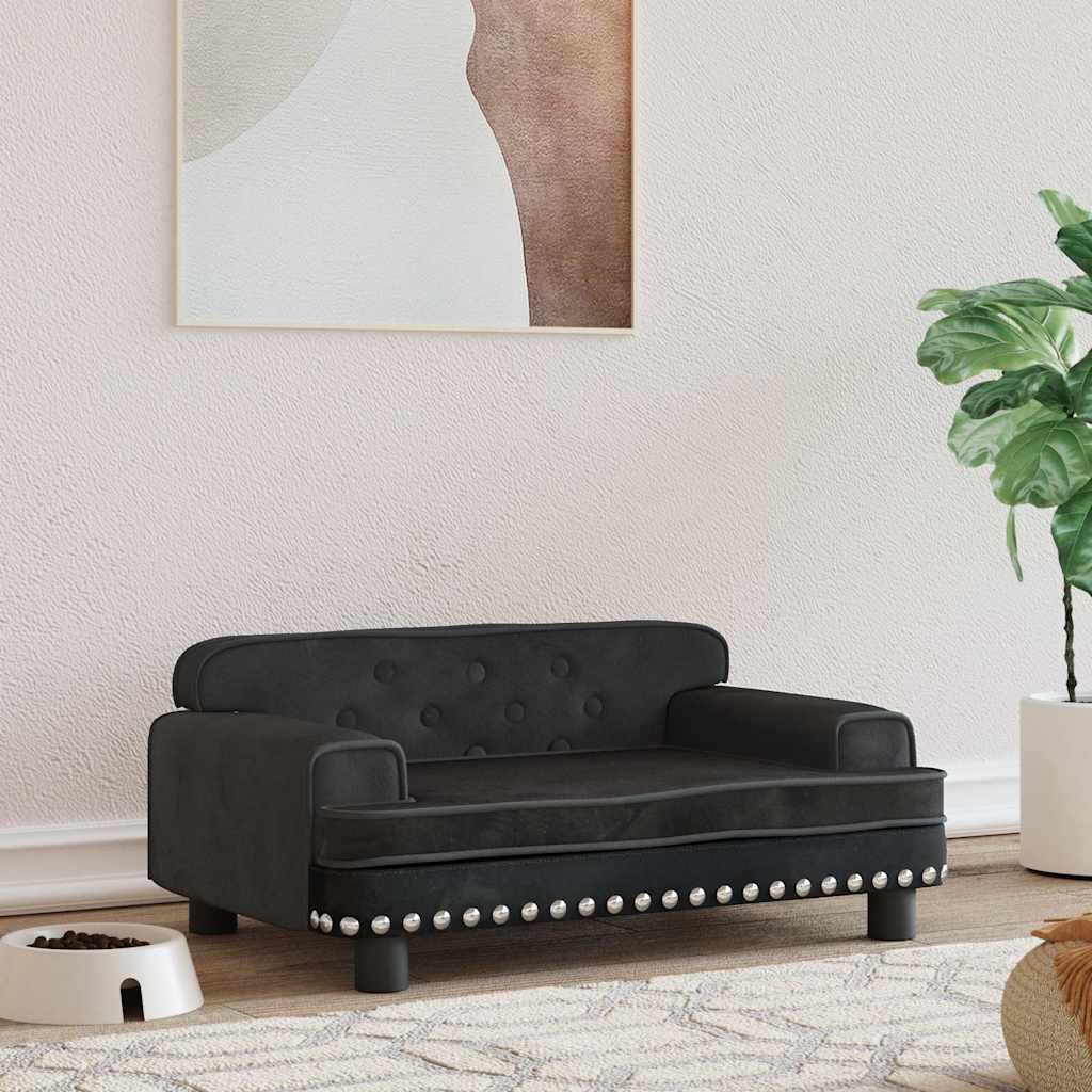 vidaXL Cama para perros de terciopelo negra 70x45x30 cm