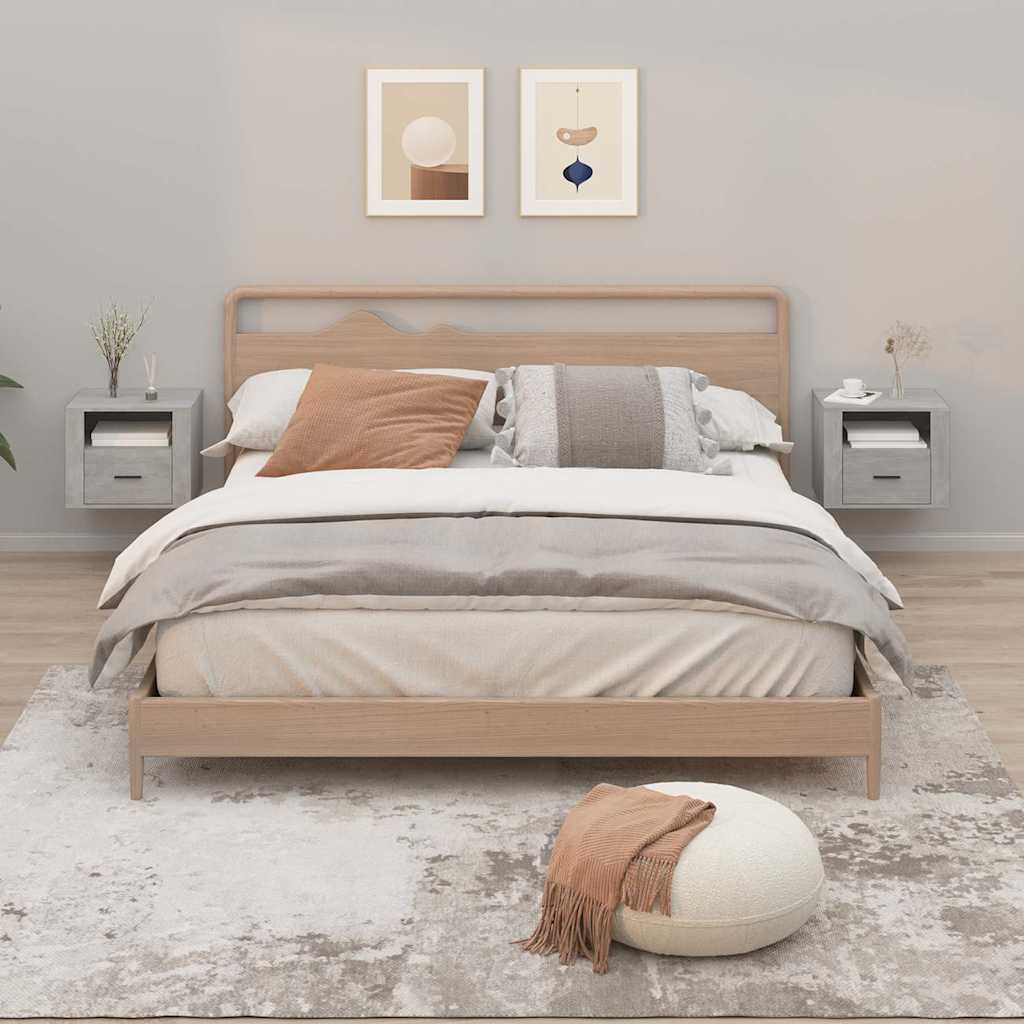 vidaXL Mesitas de noche de pared 2 uds gris hormigón 50x36x40 cm