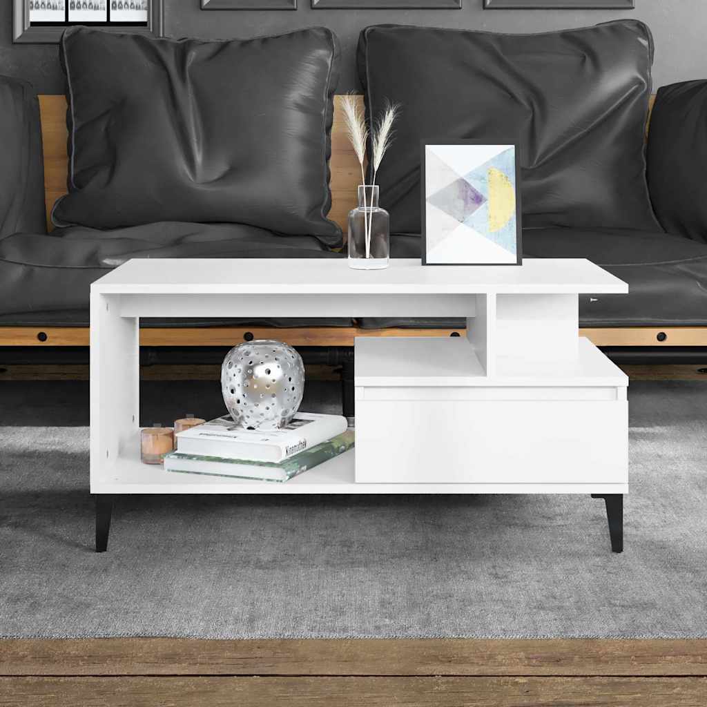 vidaXL Mesa de centro madera contrachapada blanca 90x49x45 cm