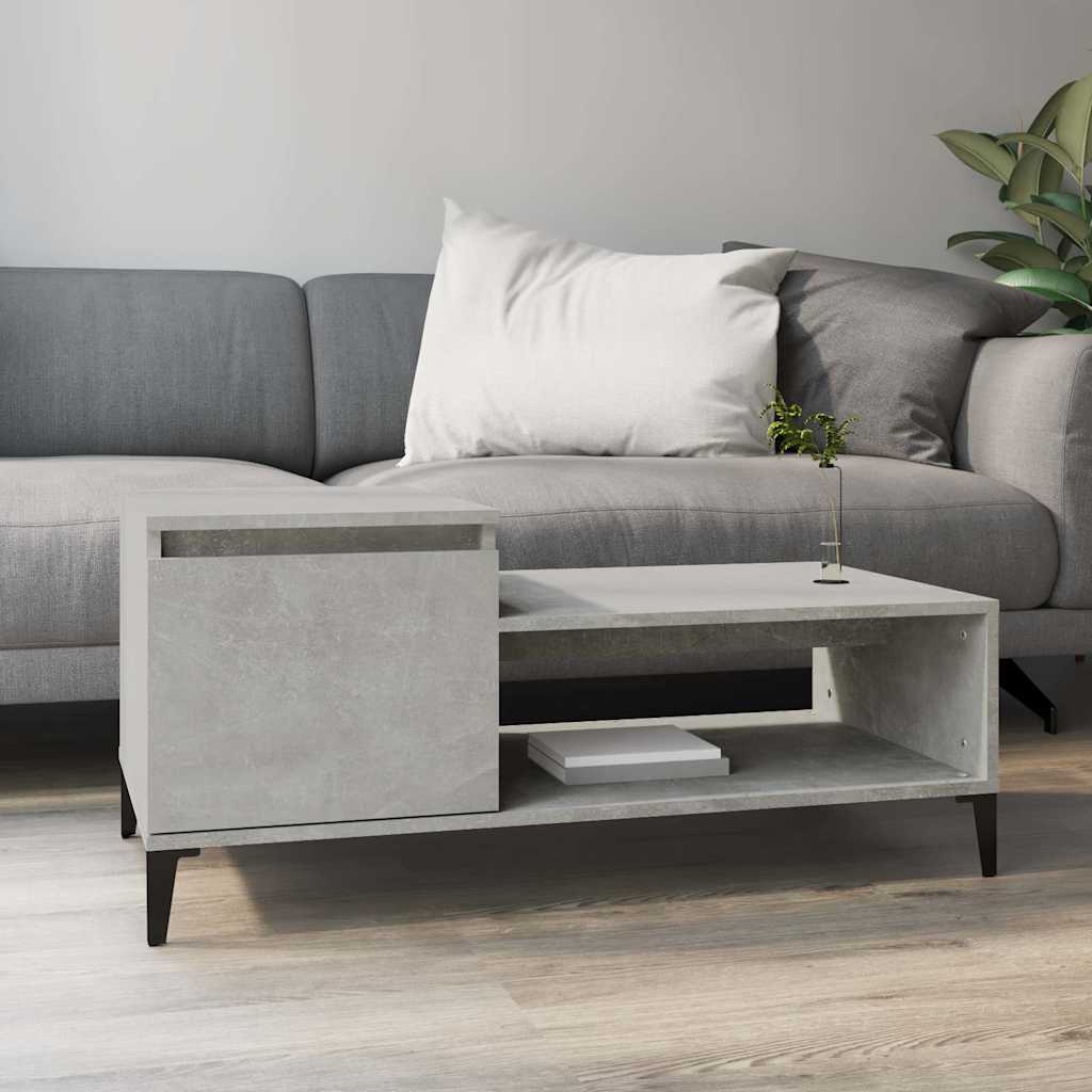 vidaXL Mesa de centro madera contrachapada gris hormigón 100x50x45 cm