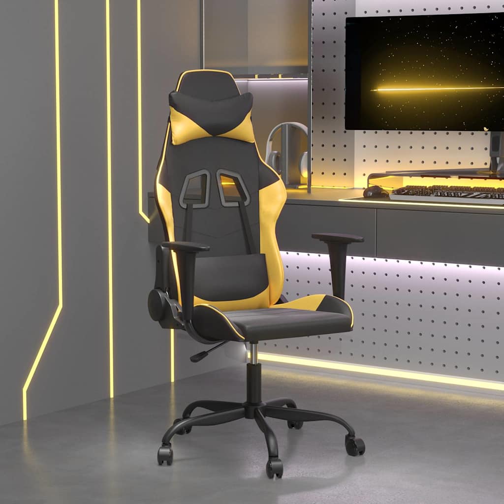vidaXL Silla gaming cuero sintético negro y dorado