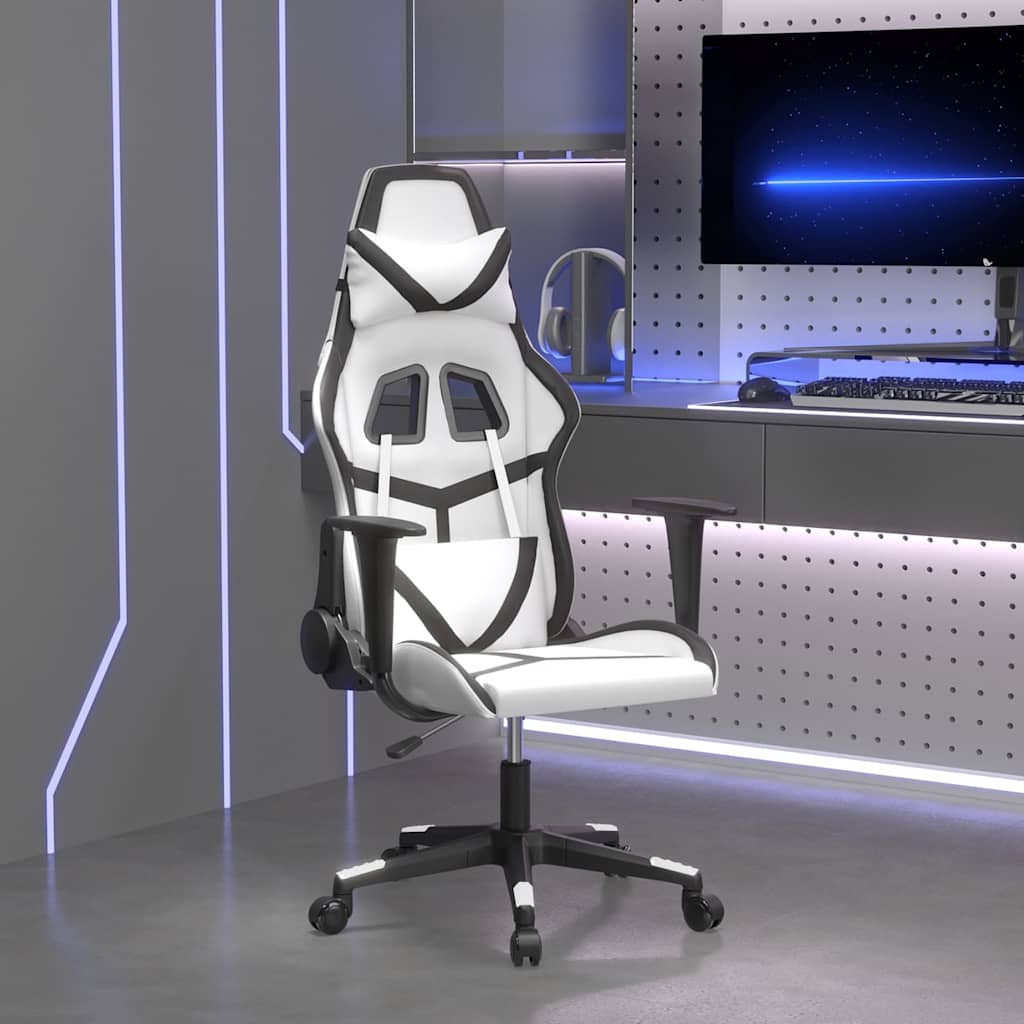 vidaXL Silla gaming cuero sintético blanco y negro