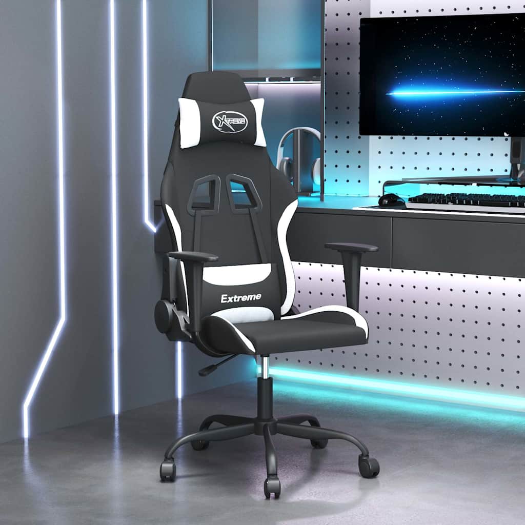 vidaXL Silla gaming tela negro y blanco