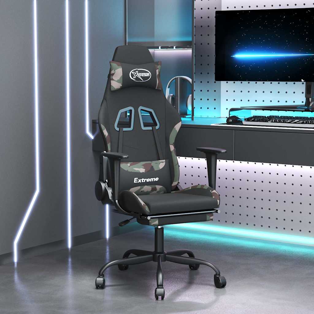 vidaXL Silla gaming con reposapiés tela negro camuflaje
