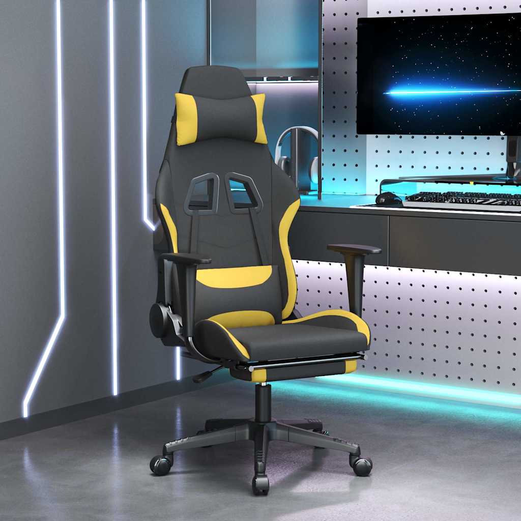 vidaXL Silla gaming con reposapiés tela amarillo y negro