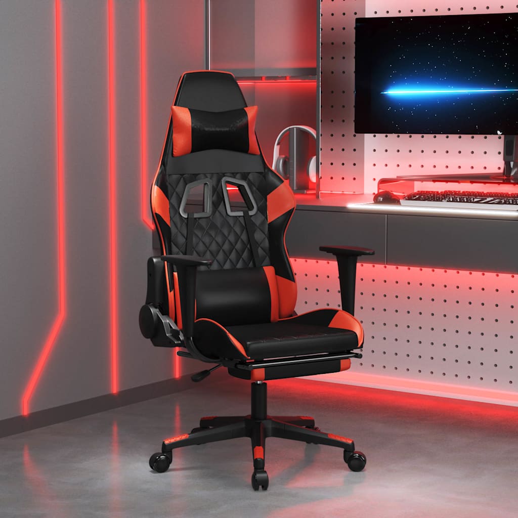 vidaXL Silla gaming con reposapiés cuero sintético negro rojo