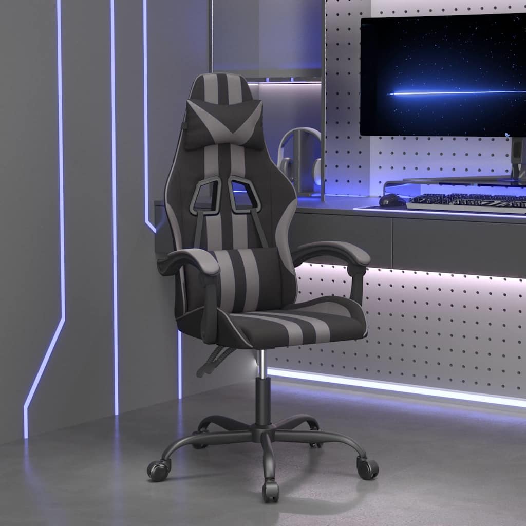 vidaXL Silla gaming cuero sintético negro y gris