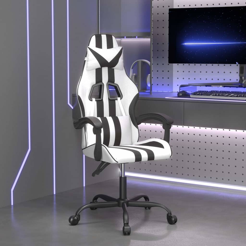 vidaXL Silla gaming cuero sintético blanco y negro