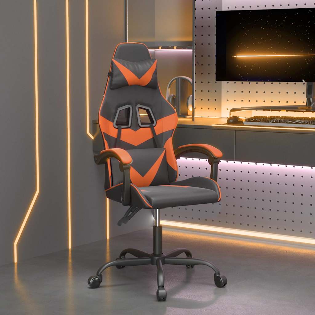 vidaXL Silla gaming cuero sintético negro y naranja