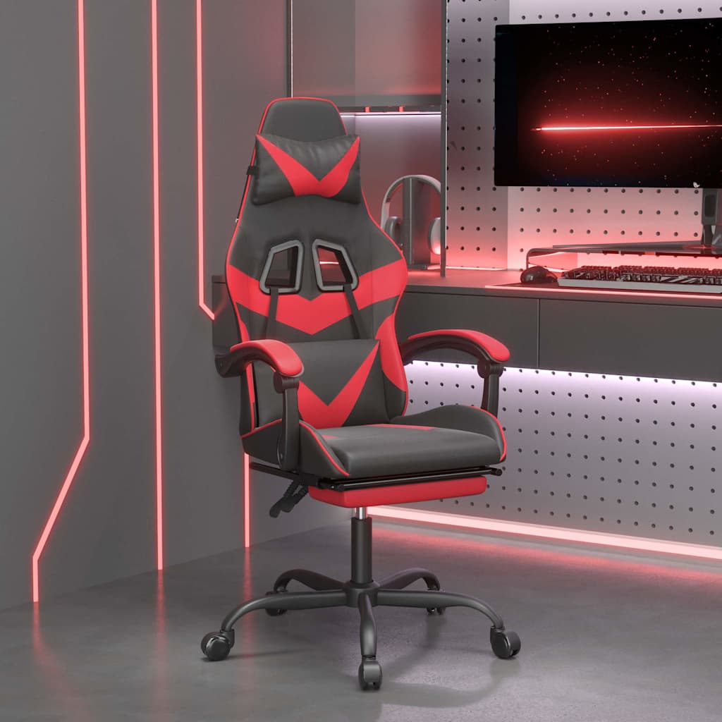 vidaXL Silla gaming con reposapiés cuero sintético negro rojo