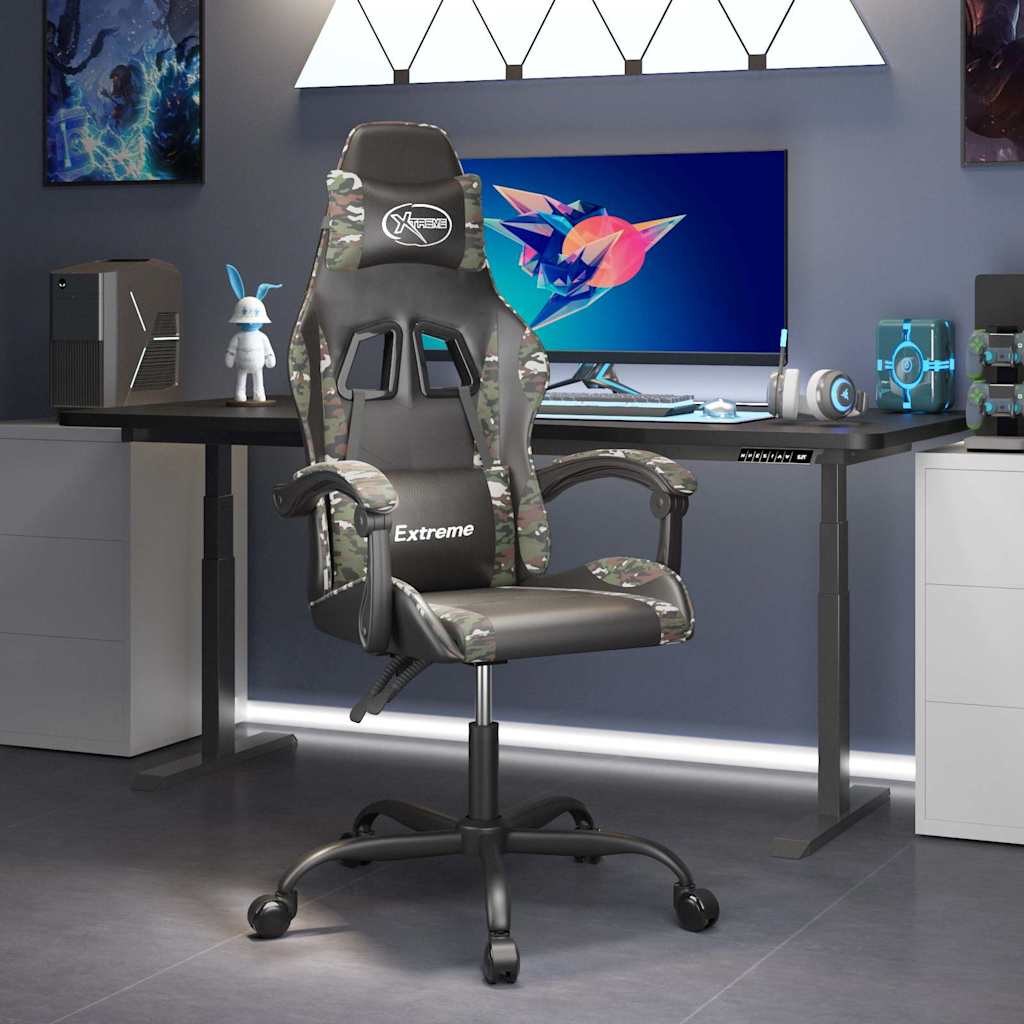 vidaXL Silla gaming cuero sintético negro y camuflaje
