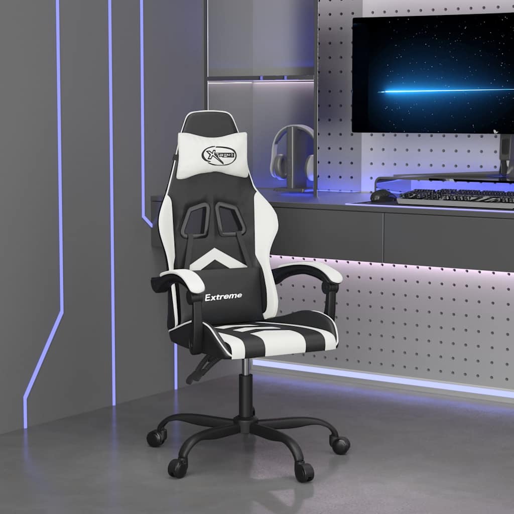 vidaXL Silla gaming cuero sintético negro y blanco