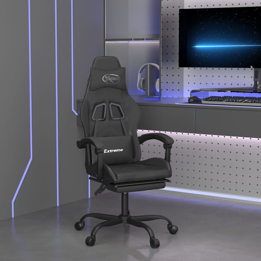 vidaXL Silla gaming con reposapiés cuero sintético negro
