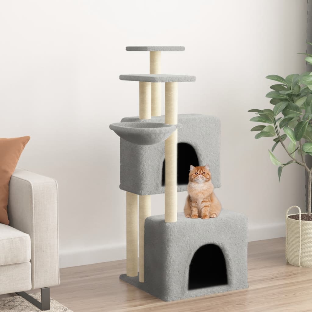 vidaXL Rascador para gatos con postes de sisal gris claro 122 cm