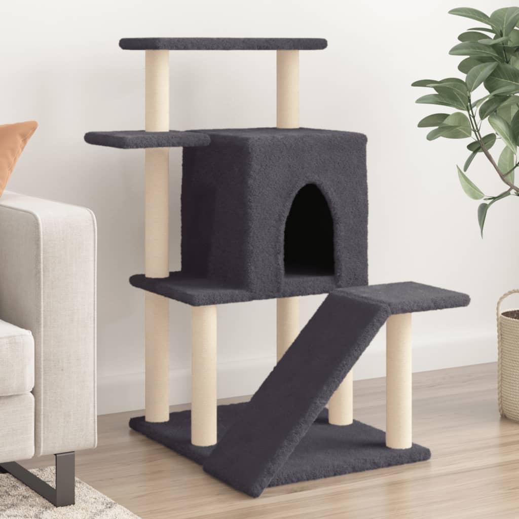 vidaXL Rascador para gatos con postes de sisal gris oscuro 97 cm