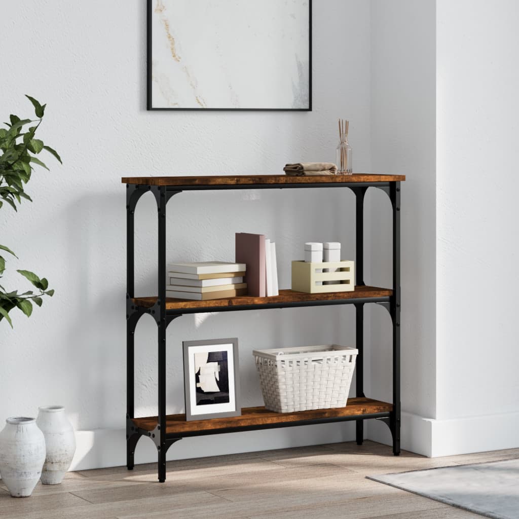 vidaXL Mesa consola madera de ingeniería roble ahumado 75x22,5x75 cm