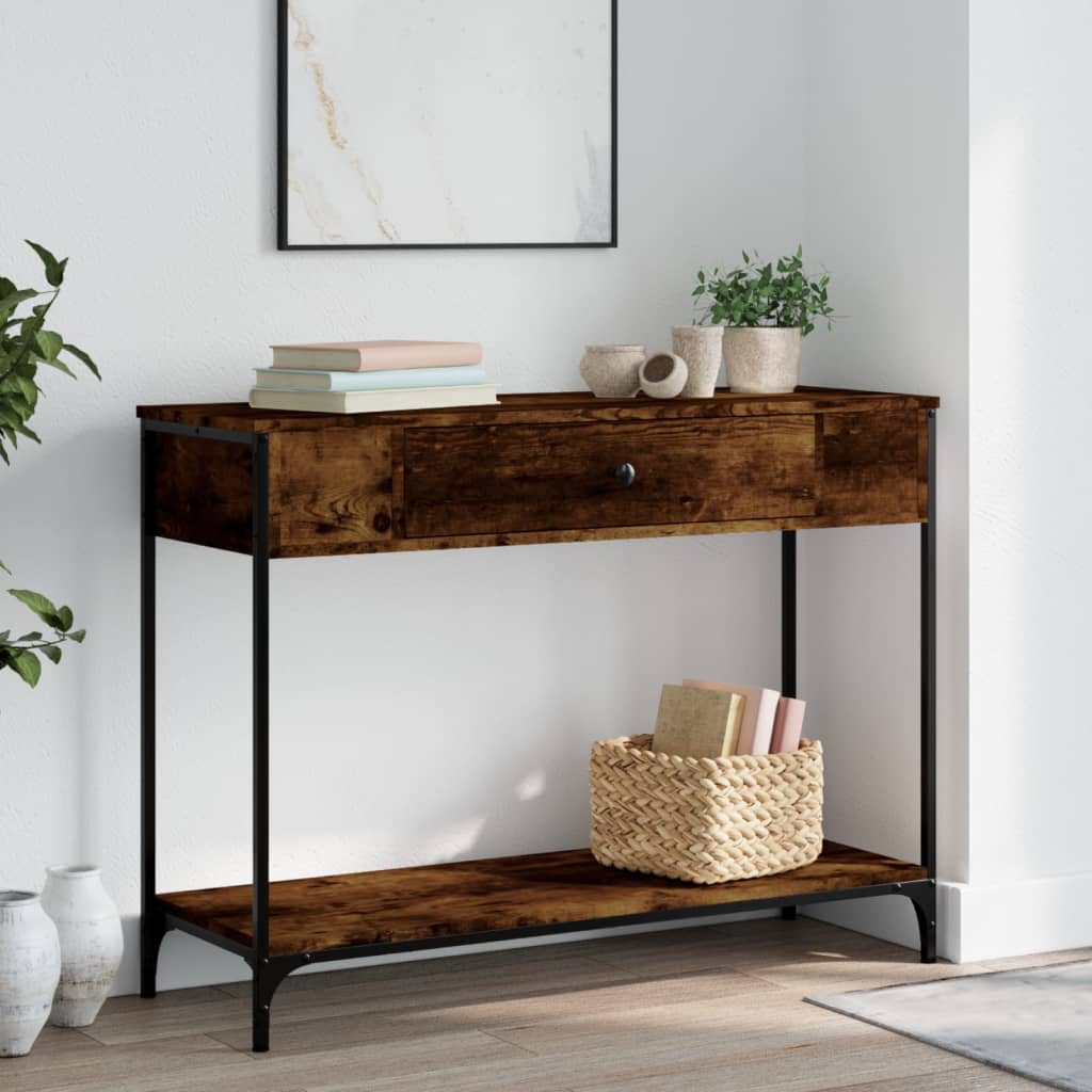 vidaXL Mesa consola madera contrachapada roble ahumado 100x34,5x75 cm