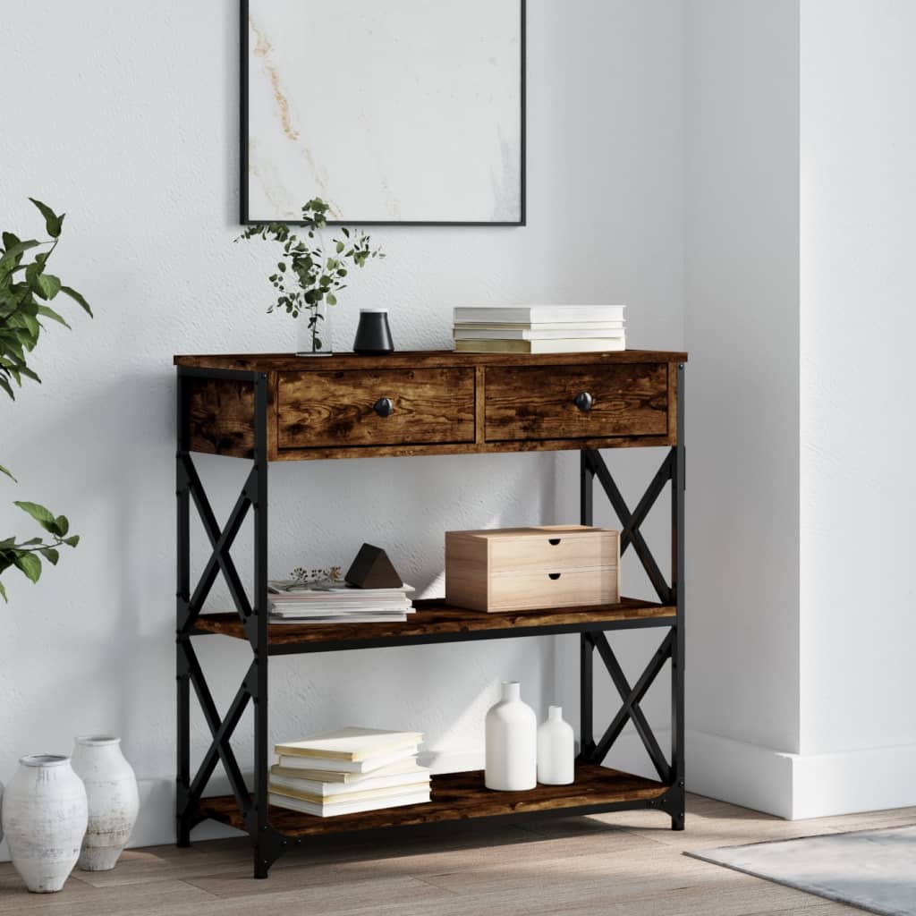 vidaXL Mesa consola madera de ingeniería roble ahumado 75x28x75 cm
