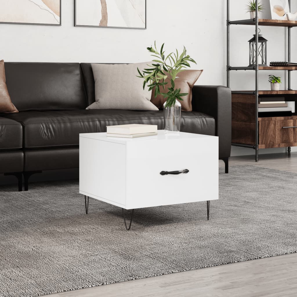 vidaXL Mesa de centro madera de ingeniería brillo blanco 50x50x40 cm