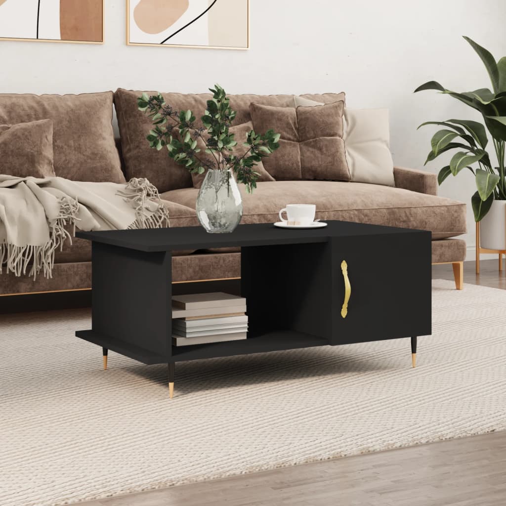 vidaXL Mesa de centro madera contrachapada negro 90x50x40 cm