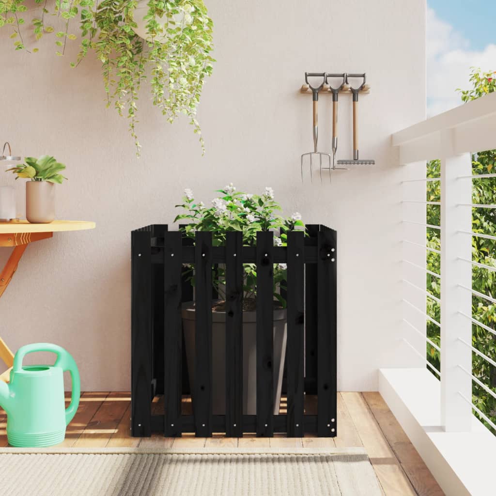 vidaXL Jardinera diseño de valla madera maciza pino negra 70x70x70 cm