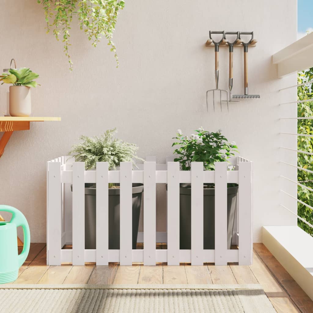 vidaXL Arriate elevado jardín con valla madera pino blanco 100x50x50cm