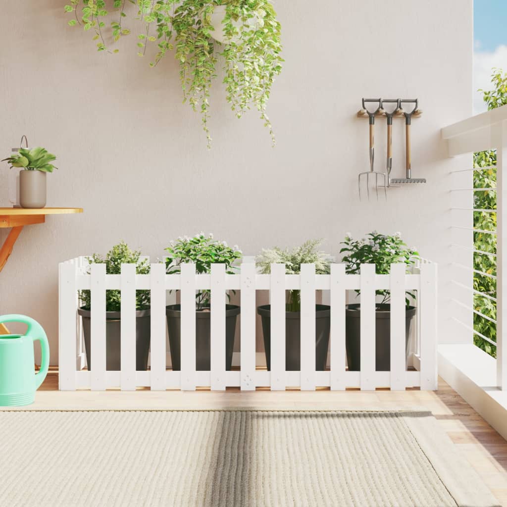 vidaXL Arriate elevado jardín con valla madera pino blanco 150x50x50cm