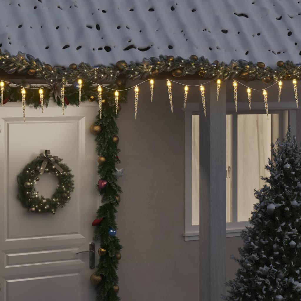 vidaXL Luz de carámbano navideña (100 LED, blanco cálido, 10 m, acrílico, PVC)