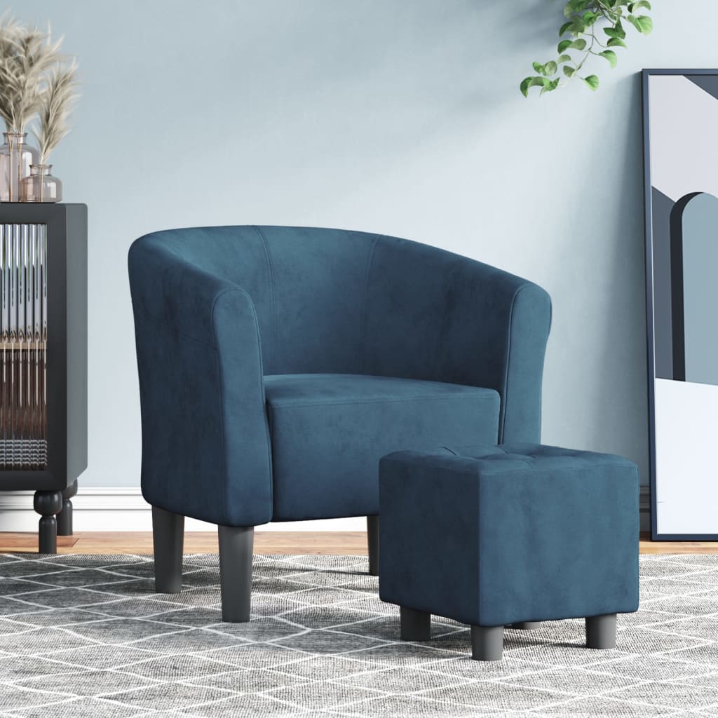 vidaXL Sillón con taburete terciopelo azul oscuro