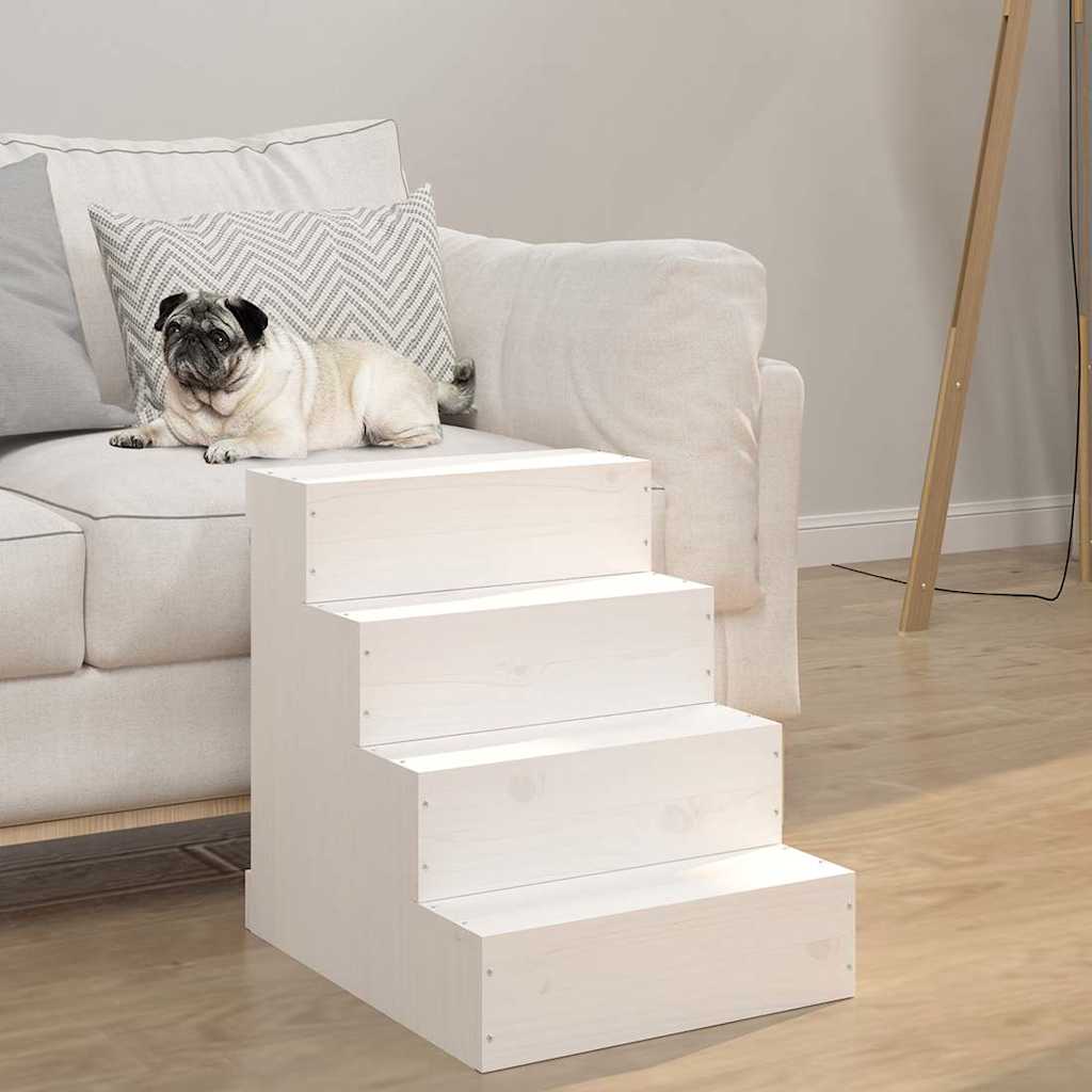vidaXL Escalera para mascotas madera maciza de pino blanco 40x49x47 cm