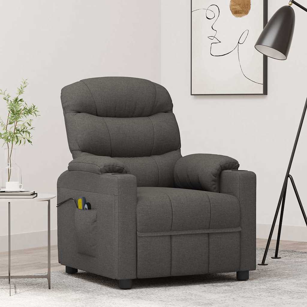 vidaXL Sillón de masaje eléctrico tela gris oscuro