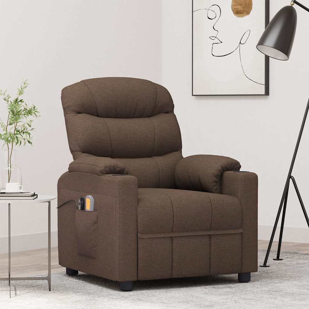 vidaXL Sillón de masaje eléctrico tela marrón
