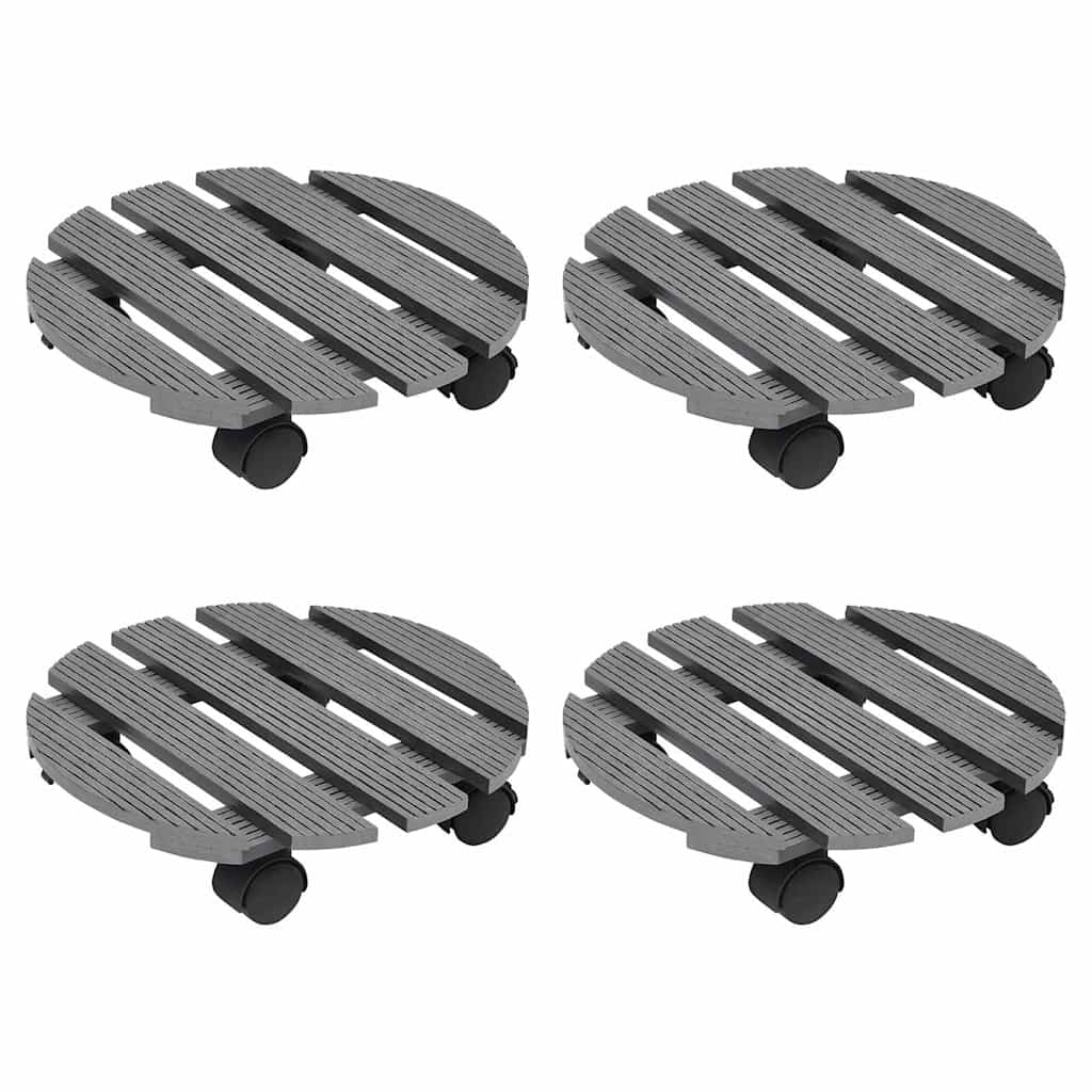 vidaXL Soportes con ruedas para plantas 4 unidades gris WPC Ø30x7,5 cm