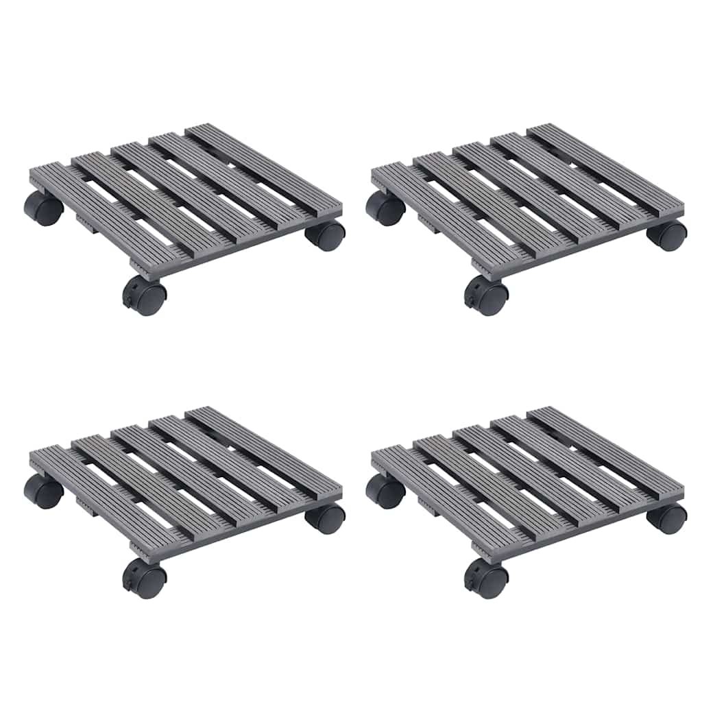 vidaXL Soportes con ruedas para plantas 4 uds gris WPC 30x30x7,5 cm