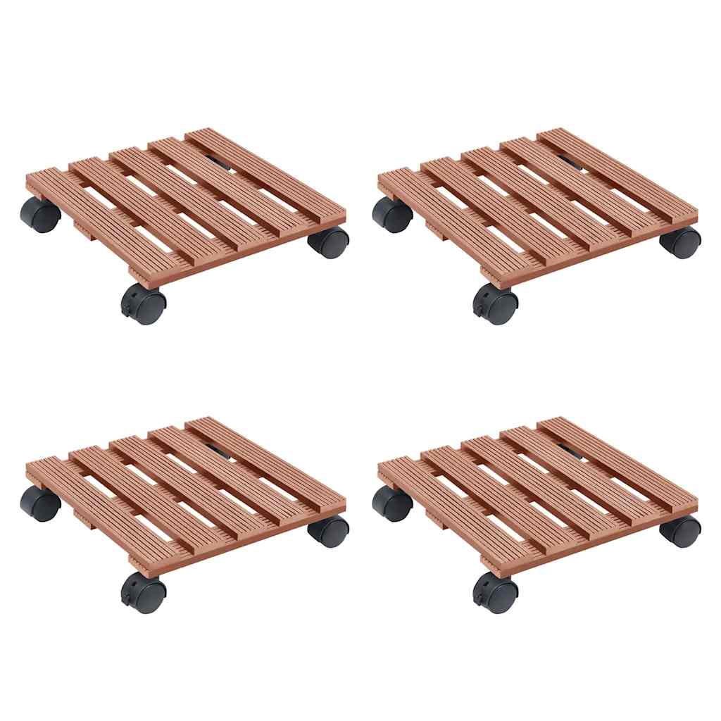 vidaXL Soportes con ruedas para plantas 4 uds marrón WPC 30x30x7,5 cm
